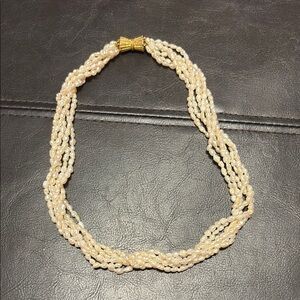 Elegant Vintage 6 Strand Seed Pearl Necklace with Gold Twist Closure